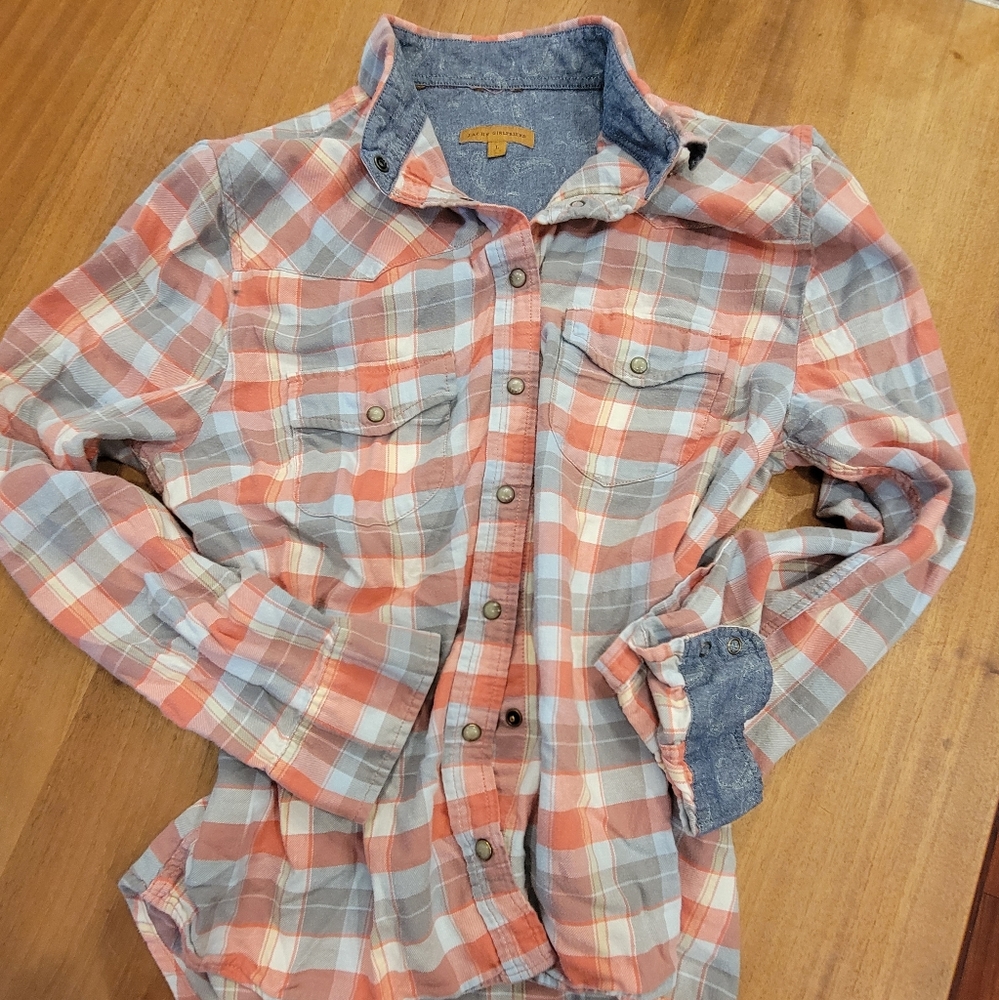 Jack's girlfriend plaid snap button shirt Large